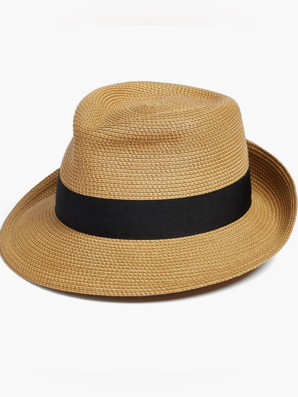 Eric Javitz Classic Squishee Straw pPckable Fedora Hat with Black Band - Tan